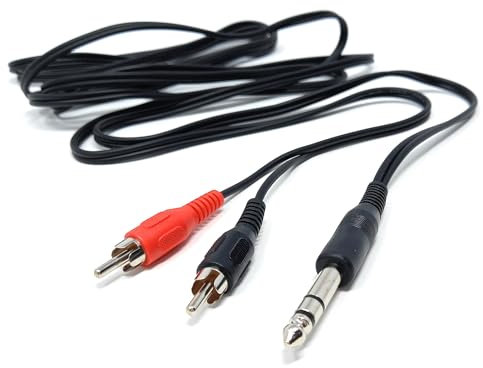 DRUT 3m 6.35mm Stereo Jack to 2 x RCA Phono Plugs Stereo Cable, TRS to RCA Audio, 1/4'' Jack to 2 RCA Male Y Splitter Lead 10ft