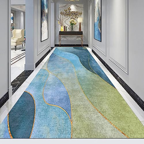 Teppich Läufer Flur Rutschfest Läufer Teppich für Flur Treppen,Teppichläufer 1m/1.5m/2m/2.5m/3m/3.5m/4m/4.5m/5m/5.5m/6m Schmale Teppiche für Flur Küche Eingang Balkon,Blau/Grün ( Size : 70×350cm )