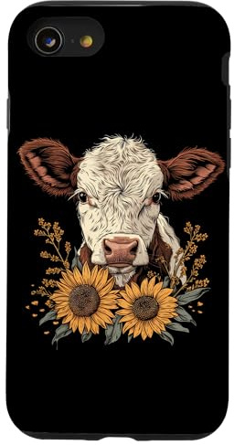 Kuh Sonnenblumen Niedliche Baby Kuh Vintage Bauernhof Hülle für iPhone SE (2020) / 7 / 8
