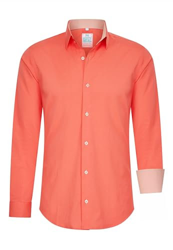 Rusty Neal Herren-Hemd Pastellfarben Premium Slim Fit Langarm Cotton-Stretch Kontrast Hemd Business-Hemden Freizeithemd 66, Größe:6XL, Farbe:Cayenne