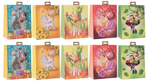 Laro Mini Premium Geschenktüten 10-100 Stk Mini Glitter, Anzahl:10, Muster Tüten:Tiere Mini