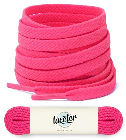 Lacets de sport - Lacets plats pour baskets ou chaussures de running - Lacets fluos pour chaussures de foot ou de rugby - Largeur 8 mm - Rose fluo, 130 cm
