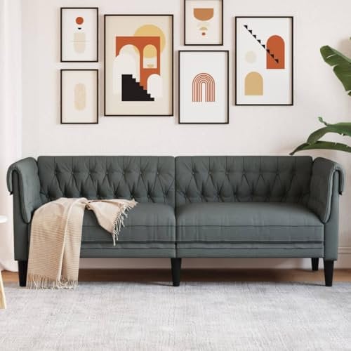 ZEYUAN Chesterfield-Sofa 3-Sitzer Dunkelgrau Stoff, Loungesofa, Sofas & Couches, Relaxsofa, Couch für Wohnzimmer - 372557