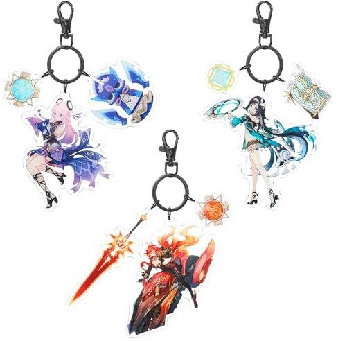UTIEHD Genshin Impact Charakter-Schlüsselanhänger Set, 3 Stück Acryl Figuren Schlüsselanhänger Anime Fanartikel (Mavuika/Citlali/Lanyan)