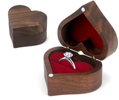 Ringbox Hochzeit,Herzförmige Ring Box aus Walnussholz,Ringschatulle,Ringschatulle Hochzeit,Verlobungs Ring Box,Ringschachtel Romantische Ringkästchen für den Schönsten Moment im Leben