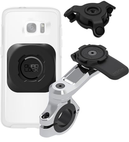 Quad Lock Support téléphone Moto Pro chromé pour Guidon avec Amortisseur de Vibrations et Adaptateur MAG Universel