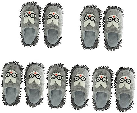 Healeved 5 Pares Zapatillas de trapeador fregonas de Limpieza Zapatilla trapeador de Dibujos Animados Limpieza Zapatillas Pantuflas limpiadoras Zapatillas mopa Desmontables Chenille Grey