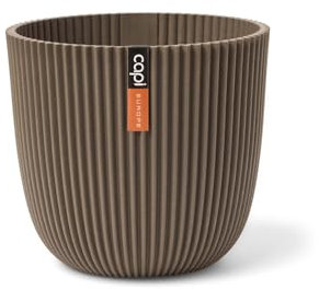 Capi Europe - Blumentopf Kugel Groove 'Made with' Warm Taupe - 17x15 - Blumentöpfe für drinnen und draußen - Hergestellt aus recycelten Materialien