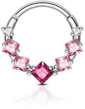 Agrewd Septum Piercing Schmuck 16G Schmuck für Daith Piercing Septum Ring Silber Rosa Zirkon Ohrringe Daith Helix Edelstahl 316L Clicker Septum für Frauen Männer