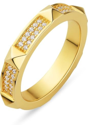 JETTE Damen-Damenring 925er Silber, recycelt Zirkonia 57, Gelbgold 32028451