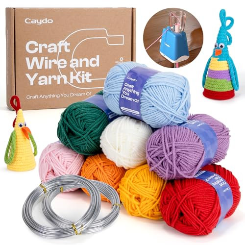 Caydo Filo Alluminio 3 mm X 10 M e 8 Colori Gomitoli di Lana Set, Filo Alluminio Di Modellabile Filo Metallico In Alluminio, Filato Lana per Uncinetto Lavori Maglieria Creazione di Tubi in Maglia Filo