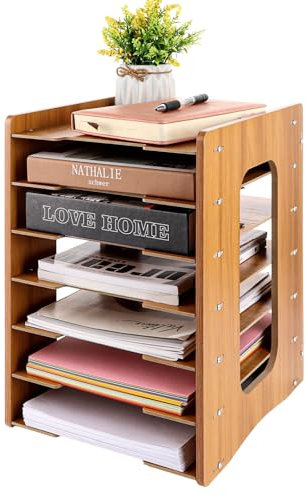 LDXDRU A4 Holz Dokumentenablage, Schreibtisch Organizer Briefablage 7 Ablagefächer Bürobedarf Dokumentenhalter für Büro Schule Office, 31 x 27 x 38,6cm