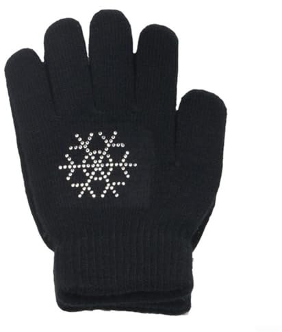 Eiskunstlauf-Handschuhe, rutschfeste Greiferhandschuhe, Winter, warme Kinderhandschuhe mit Schneeflocken zum Üben, Wettbewerb, Winter, warmer Fäustling (M, Schwarz)