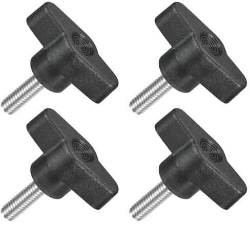 QUARKZMAN M6 x 20mm Tornillos Moleteados, 4pcs Perillas de Ala en T Rosca Macho de Acero Inoxidable 304 Tuerca Pomo de Mango Asas Ajustables Sujeción Manual para Máquina, Negro, 36mm Ancho