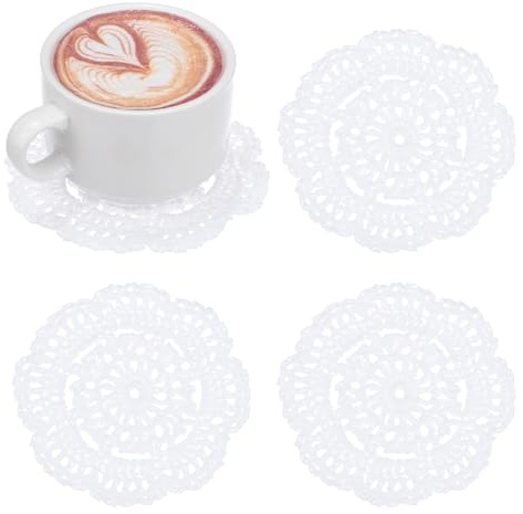 M METERXITY 4-Pack Presine All'Uncinetto Fatte A Mano, Rontondo In Cotone Da 4Pollici/10Cm Per Tavolo/Tazza/Ciotola/Vaso/Vassoi Da Tè/Decorazione Per La Casa, Centrini A Pizzo [Bianco]