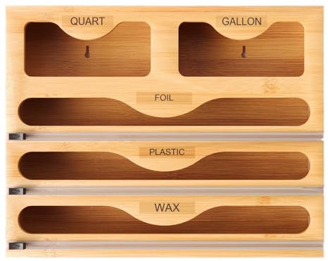 Folienspender mit Cutter, Holzspeicherbox Frischhaltefolie Abroller Aufbewahrungskiste, Alufolienspender und Frischhalte, Multifunktionale Frischhaltefolienschneider für Küchenschublade