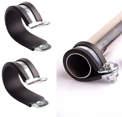 20 Pcs P Clips, 10mm Stainless Steel R Shape Clamps, Anti-Rust Black Rubber Lined Metal P Clip for for Cable, Cord, Wire, Hose, Tube and DIY Use