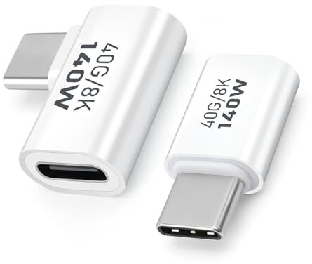 leizhan 140W Adaptador Tipo-C, Recto y 90 Grados (2 Pack), USB-C OTG para Carga Rápida y Transferencia de Datos Eficiente - Blanco