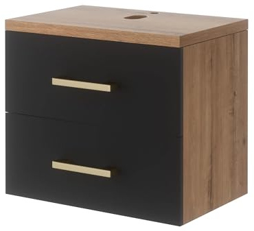 UEV Waschbeckenunterschrank für Gäste-WC/kleines Bad, Schwarz | Waschtisch kleine, Badschrank, Badezimmerschrank, Waschplatz ausreichend Stauraum Platzsparender 60,5 x 40,5 x 53,2 cm