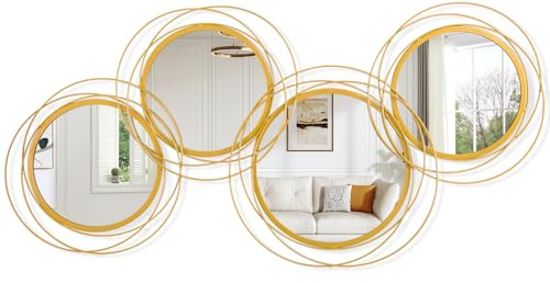 WDSHIYI 4 Pack Gold Circle Mirror Set, Wall Metal Framed Mirror Modern Glass Decorative Mirrors for Living Room Bedroom Entryway Home Decor 40x80 CM