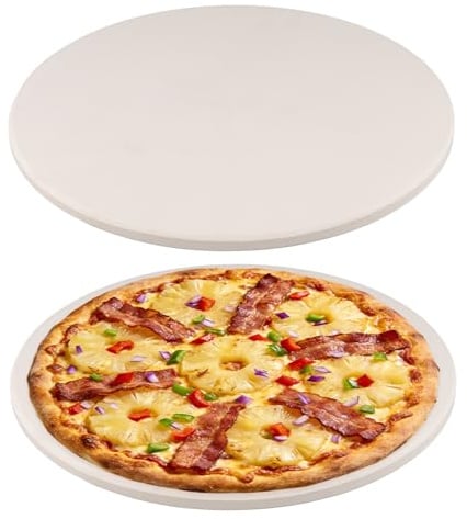 KEILEOHO Round Pizza Stone, 26cm Rock Pizza Grilling Stone for Bread Baking, 2 Pack