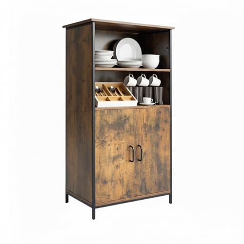 Relaxdays Küchenschrank, Industrial Style, braun | Küchenregal mit Schranktüren, HBT: 124,5 x 60 x 30 cm, Vintageschrank