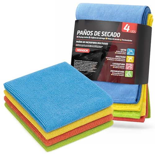 VENTUX GEAR Chiffons Microfibre Auto 4 Pièces 40x40 cm – Ultra Absorbants