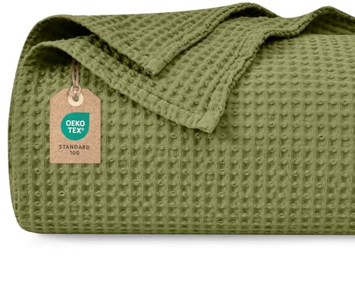 PHF 100% Baumwolle waffledecke Kuschedecke 150x200cm, leicht & atmungsaktiv, perfekt für das ganze Jahr - Oeko-TEX® Zertifiziert - Hotelwäschequalität - Ideal für Sofa Couch Bett, Calliste Grün