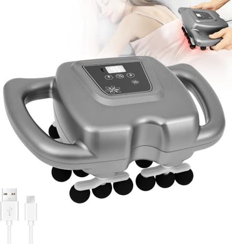 24 Massageköpfe Massagepistole Intensität Einstellbar Rotlichttherapie Usb-C Leise Geräuschreduzierung Kopfmassagegerät für Muskelentspannung Rückenmassage
