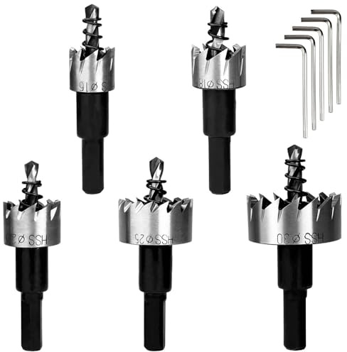Scie Cloche Métal Trépan HSS Cobalt 5 Pièces Bois Plastique | Scie à Cloche Métal HSS 5 Pièces Ø16-30mm, Adaptée au Bois, Plastique et Métal