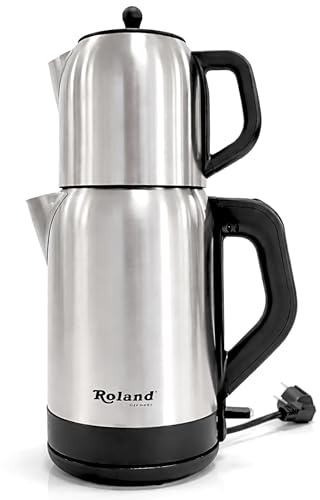 Roland Germany Teemaschine Edelstahl 2200W – Teekocher mit Teekanne, 360° Basis, Warmhalten & Kochmodus, Edelstahl-Filter, Sicherheitsabschaltung Indoor Outdoor Camping Wandern, Spülmaschinenfest