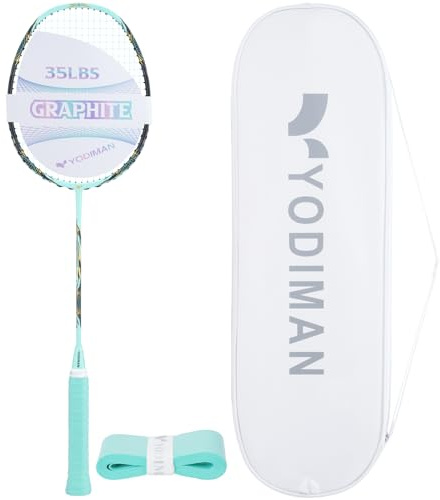Yodiman Pro Badmintonschläger Ultraleicht – 1200T Carbon Rahmen (35 lbs) mit M55J Schaft, vorbespannt (25 lbs / 0,68 mm Saite) – Turnierqualität für Profis & Fortgeschritte
