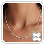 SLOONG 925 Sterling Silver Chain for Women, 2mm Sterling Silver Rope Chain Necklace Jewellery Gifts for Women Wife Mom 16/18/20/22 Inch