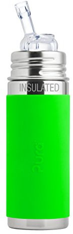 Pura Stainless Steel Insulated Bottle with Silicone Straw & Sleeve (Plastic Free, NonToxic Certified, BPA Free) Green