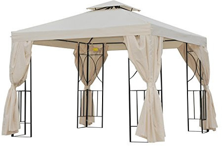Outsunny 3 x 3 m Garden Gazebo Double Roof Marquee Patio Wedding Party Tent Canopy Shelter with Sidewalls (Beige)