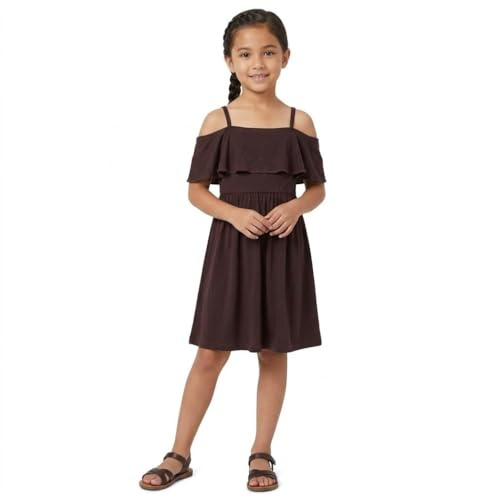 A2Z 4 Kids Girls Off Shoulder Skater Dress Party Wear Age 5-26 Brown
