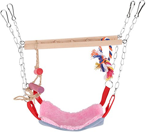 Swing Ladder, Cotton Rope Hammock with Wooden Toy for Small Birds, Cage Hanging Decor for Parakeets, Lovebirds and Finches, Ideal for Playtime Enrichment, Cage Exercise and Perching Comfort