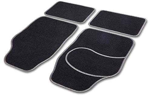 Cartrend 10600 Universal Textilmatte Basic Teppich Matten Stoffmatten Autoteppiche Fussmatten Auto 4-teilig, mit grauem Hochglanzgarn