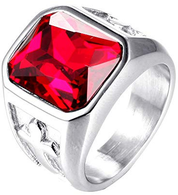 HIJONES Herren 18MM Edelstahl Rubin Stein Kreuz Ring Silber Überzogen Größe 65