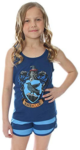 Harry Potter Big Girls' Hogwarts House Crest Racerback Tank and Shorts Pajama Lounge Set (Ravenclaw, 6/6X)