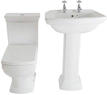 Milano Sandringham White Ceramic Close Coupled Toilet Full Pedestal 2 Tap Hole Bathroom Basin Sink