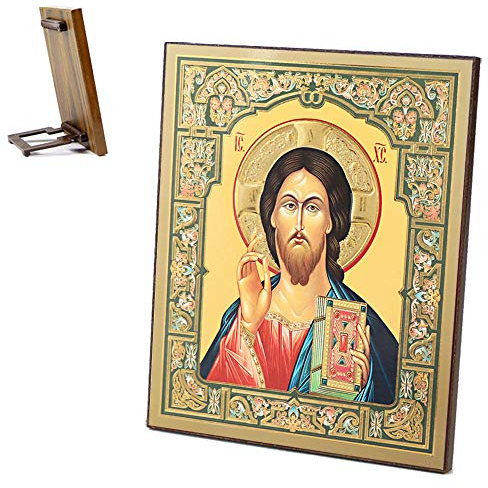 NKlaus Ikone Jesus Christus Holz 15x18cm Pantokrator Christi Ikonographie Orthodoxes Leitbild Kunstdruck 39131
