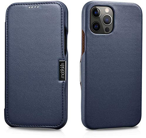 Mobiskin Hülle kompatibel mit Apple iPhone 12 PRO MAX (6,7 Zoll), Handyhülle mit echtem Leder, Case, Schutzhülle, dünne Handy-Tasche, Slim Cover, Blau