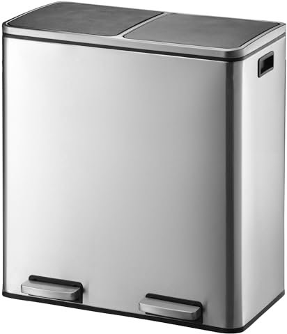 KITCHEN MOVE Poubelle de cuisine à pédale tri sélectif grande capacité 60L (2x30L) MAJOR en acier Inox