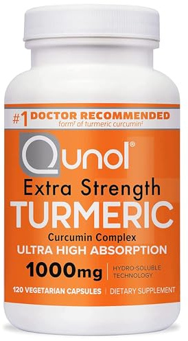 Qunol Turmeric Curcumin Supplement, Turmeric 1000mg With Ultra High Absorption, Joint Support Supplement, Extra Strength Turmeric Capsules, 2 Month Supply, 120 Count (Pack of 1)