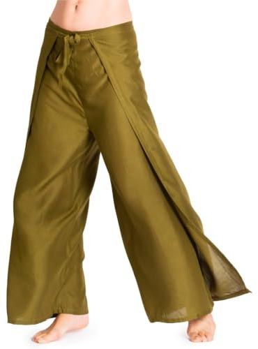 PANASIAM Wickelhose Damen - Weite Palazzohose - Boho Stil - 100% Viskose | luftige leichte Sommerhose, Hosenrock, einfarbig, gerader Schnitt, Strandhose, variabler Bund, 2 Längen, Sunshine Pants