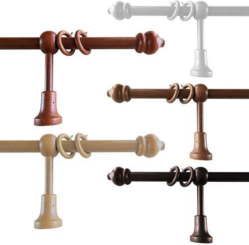 TENDEEVOLUTION Gardinenstange Holz mit Ringen und Zubehör, Durchmesser 23 mm, Länge 100–200 cm, Manuell Verstellbar, Vorhangstange Holz mit Halterungen (140 CM, Ulme)