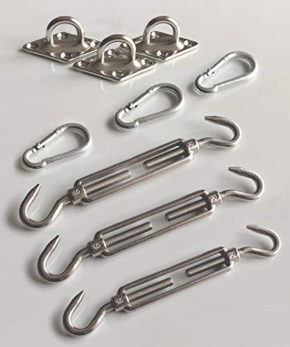 Rollmayer Sonnensegel Befestigung Edelstahl, Terrasse & Garten & Balkon & Camping, Wetterschutz, windabweisend & wasserabweisend mit UV Schutz (Montagesatz, Set 3)