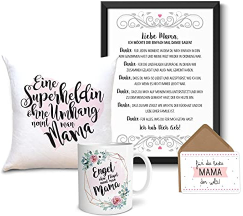 OWLBOOK® Geschenke für Mama zum Geburtstag | Mama Geburtstagsgeschenk für Mama | Mama Geschenk | Weihnachtsgeschenke für Mama | Geschenkset Bild Tasse Kissen Karte