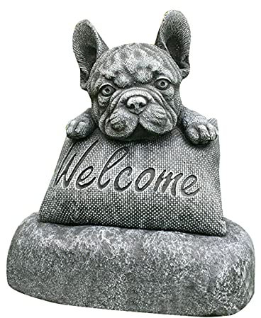 Frdun Französische Bulldogge Willkommens Skulptur, Französische Bulldogge Statue Gartendekoration Willkommenshausschild, Harz Handwerk Ornamente Drinnen Draußen Skulptur